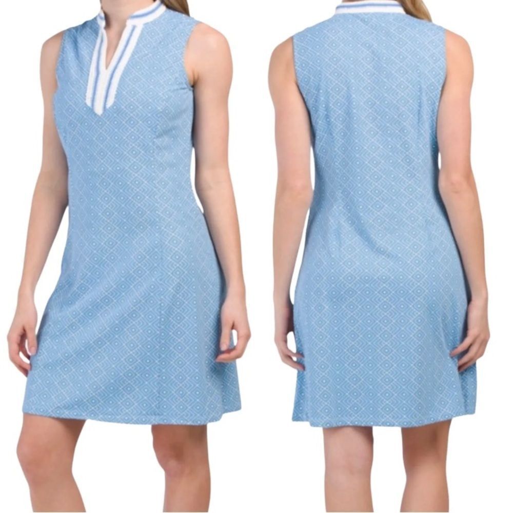 J. McLaughlin Ginny Dress Neo Diamond Quilt Crochet Sleeveless Blue Size Large - Picture 1 of 12